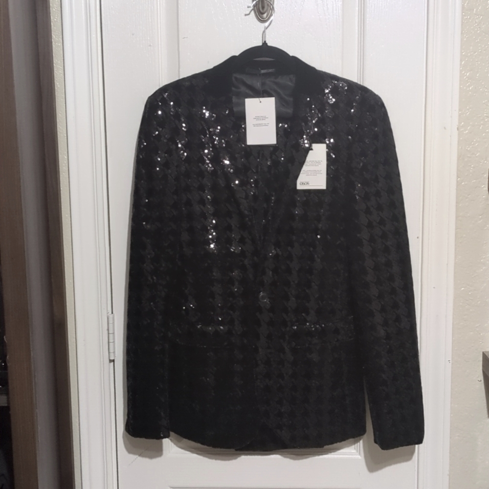 ASOS black houndstooth sequin and velvet suit